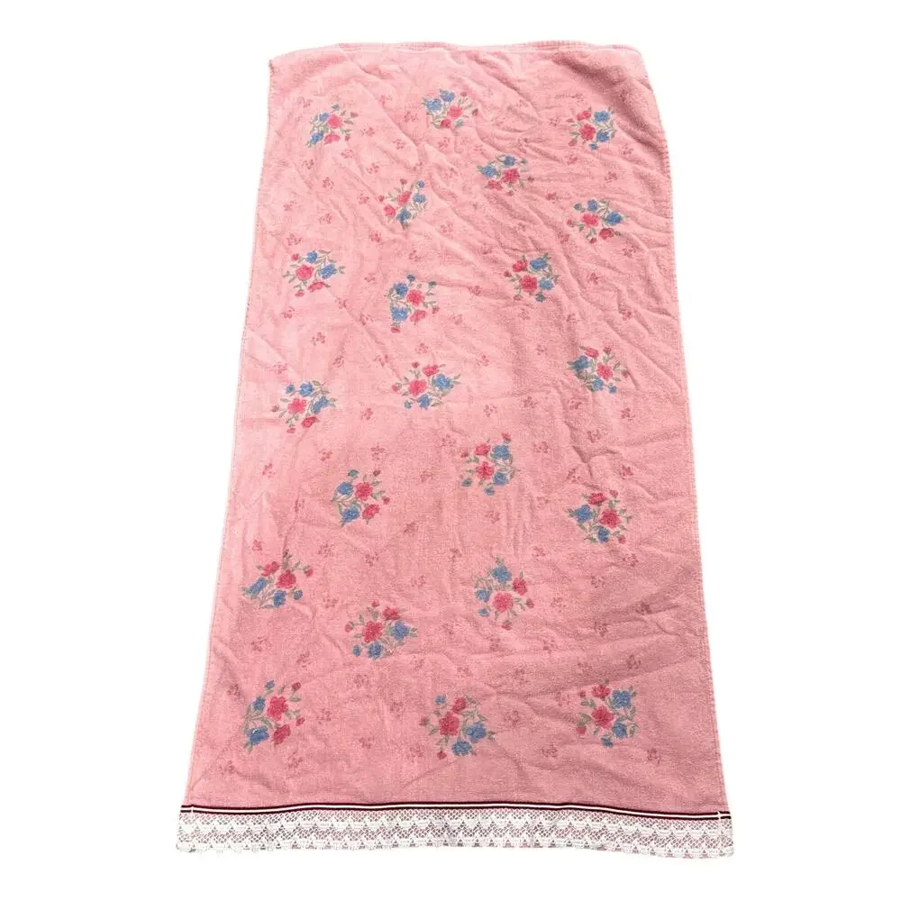 Vintage Pink Floral Fringed Granny Core Bath Towel Made in USA Cannon Brand