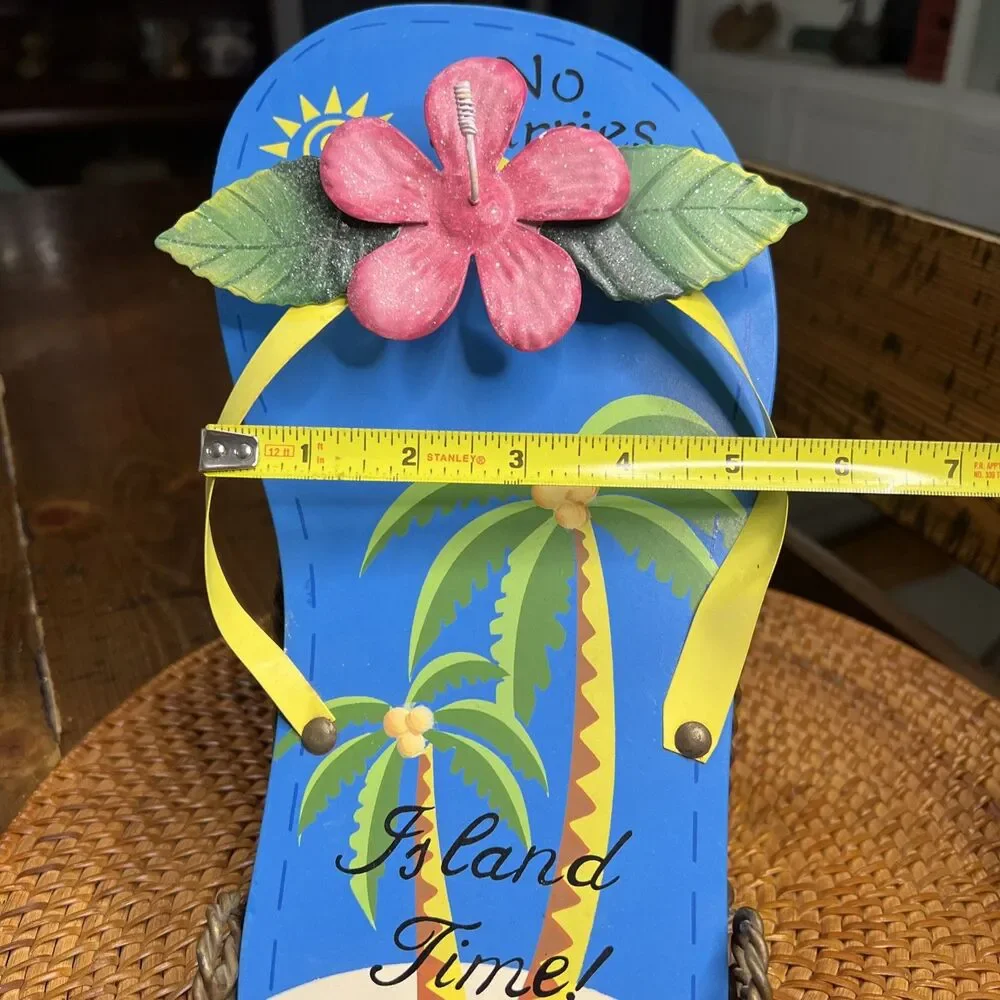 Glitter Flip Flop Island Time Wall Sign, Wood And Metal 3D Flower