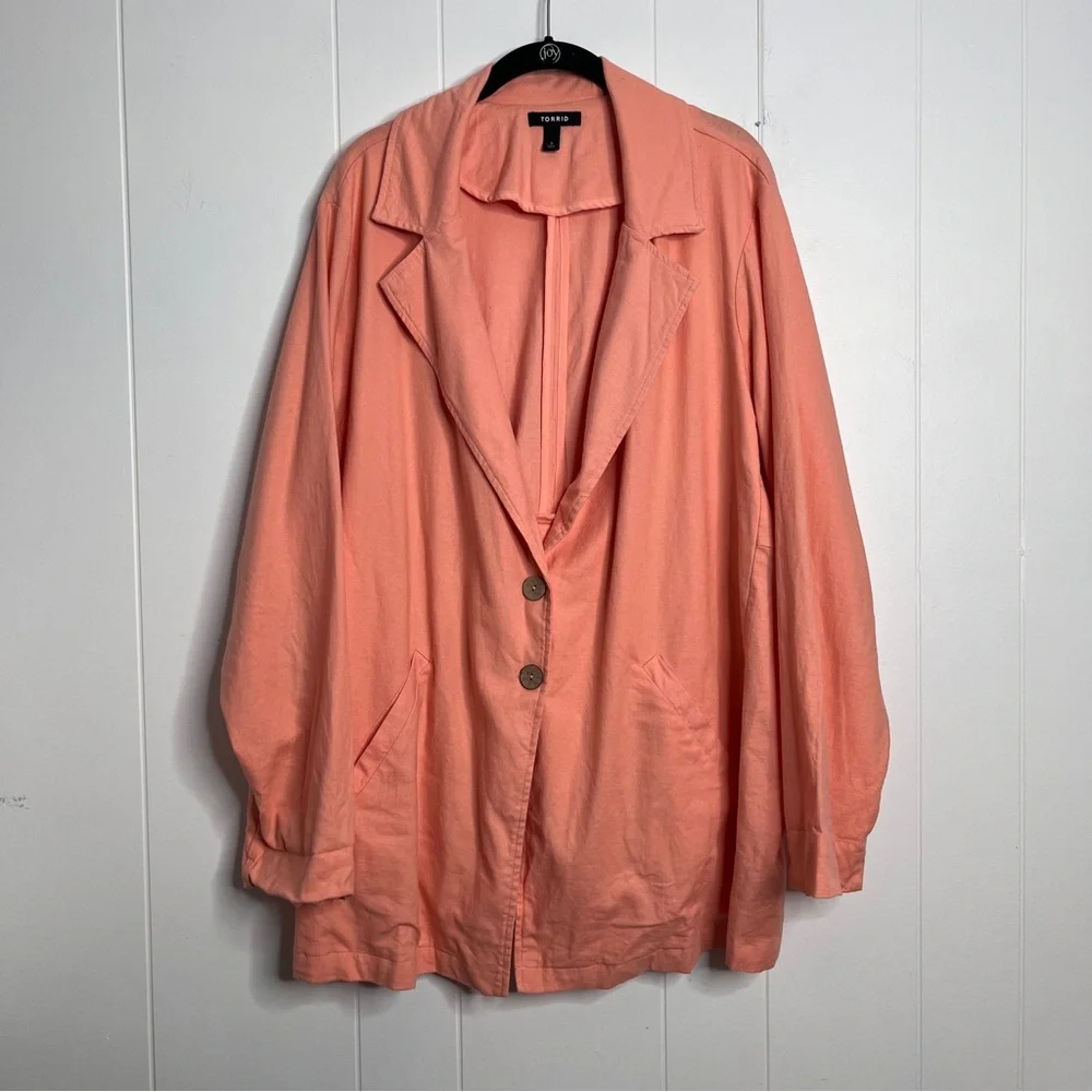Torrid Linen Blend Coral Peach Unlined Unstructured Blazer Women's 3 US 3X