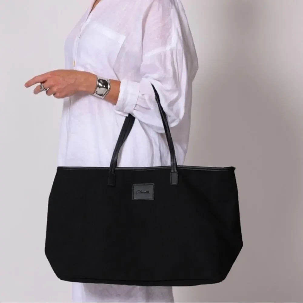 NEW CLEOBELLA Large Canvas Tote in Black with Vegan leather trim fabfitfun box