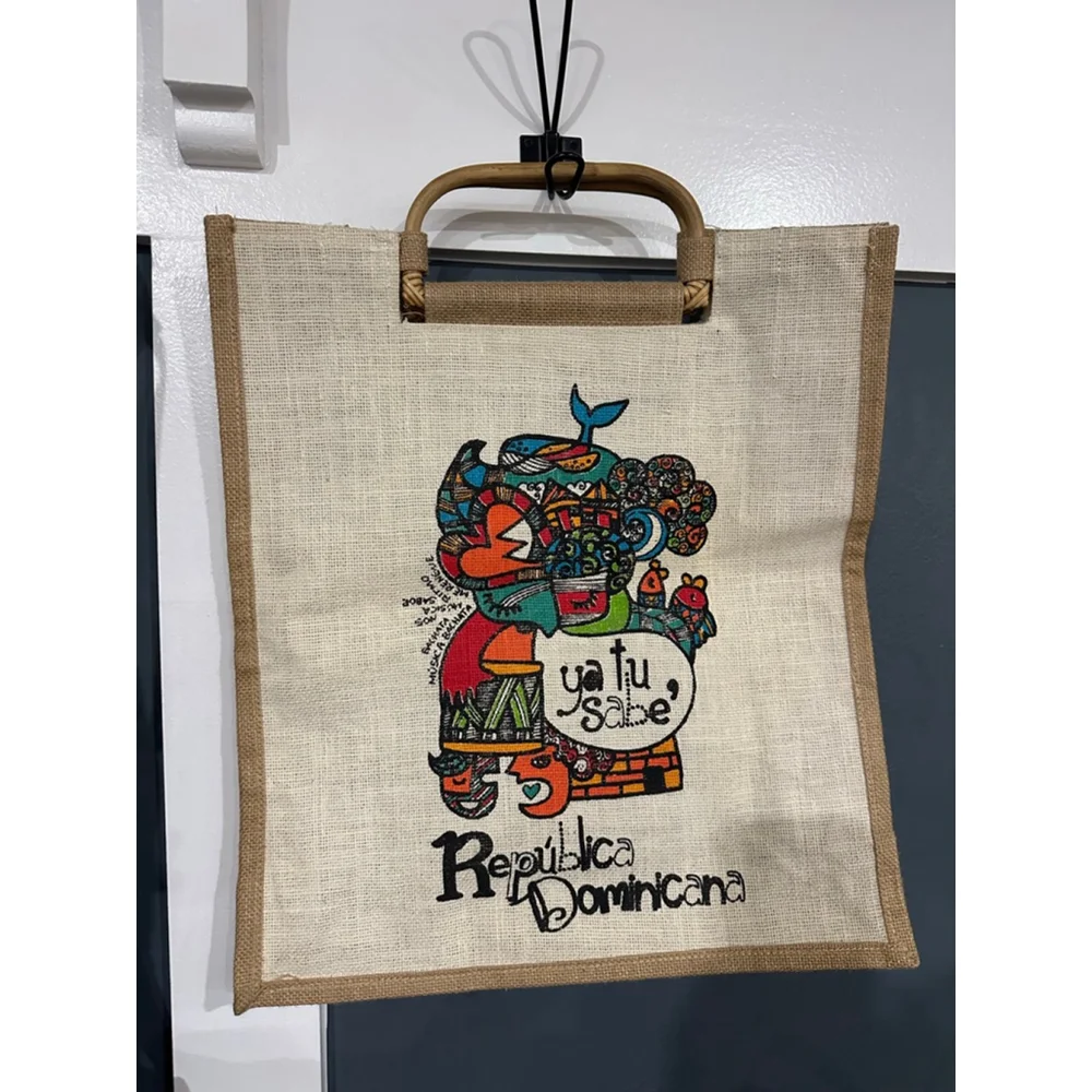 Unisex Jute Tote Bag Tan/Green 