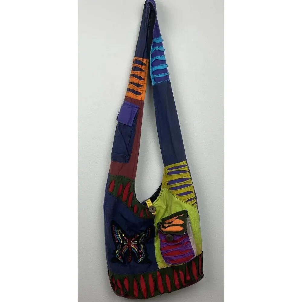 Hobo Style Multi-Colored Distressed 100% Cotton Bags Hand Made In Nepal