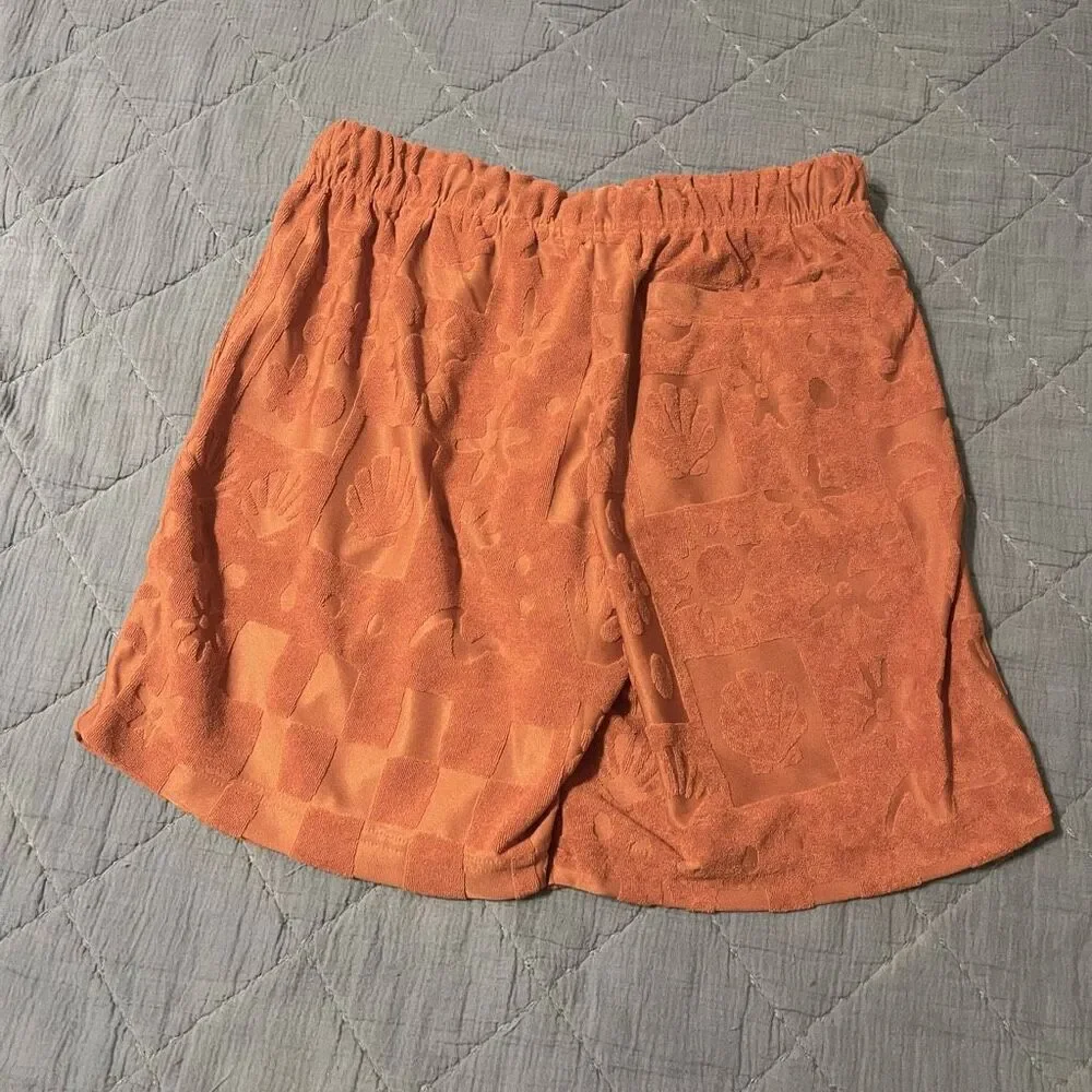 NEW Negative Space Shorts Mens Size S Rust Orange Textured Terry Cloth Beach Swi