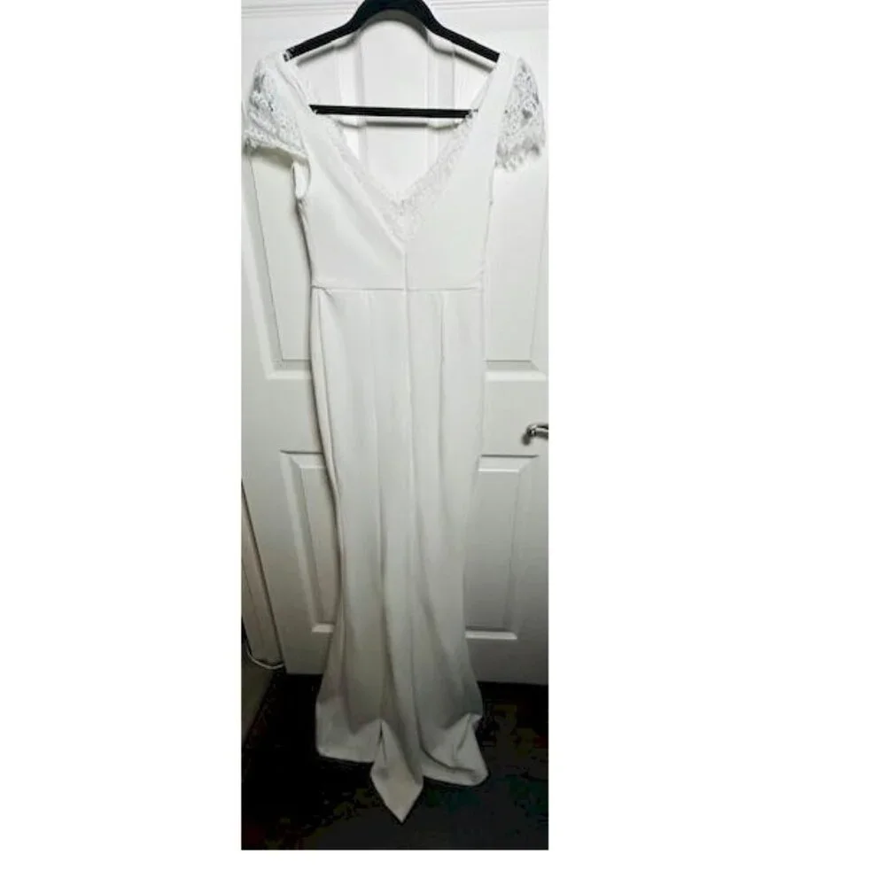 Lulus Forever Beloved White Lace Cap Sleeve Mermaid Maxi Dress Large New NWT