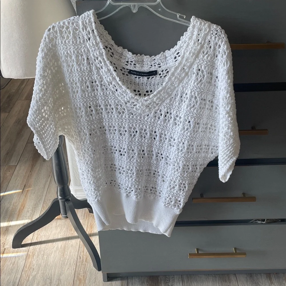 White House Black Market White V-Neck Sweater