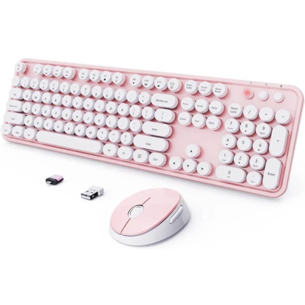 Pink and White Wireless Keyboard and Mouse Set