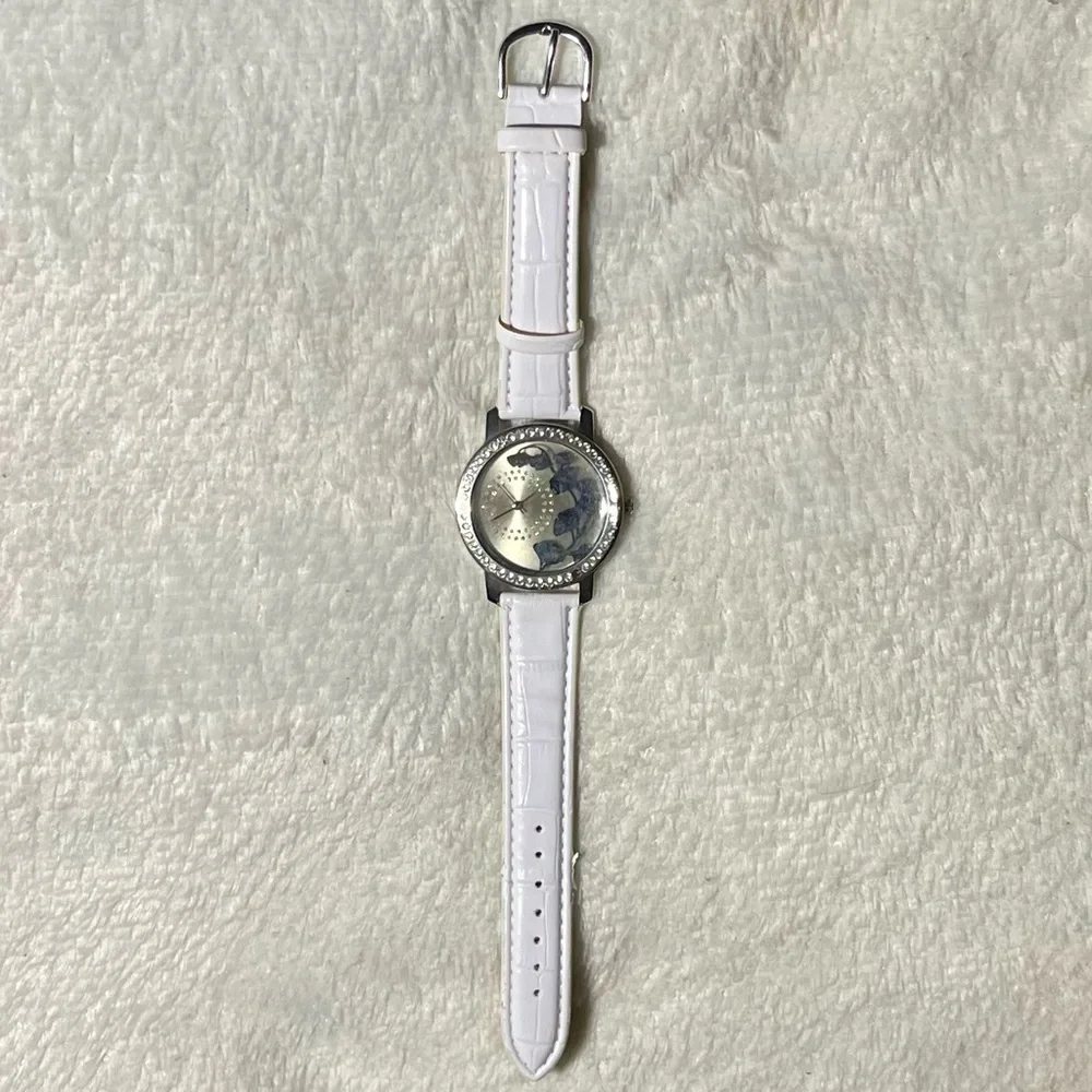 Vintage LBVYR Watch Flower Print Crystal Watch Silver Toned