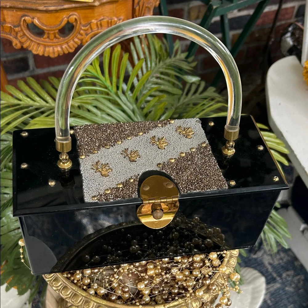 Vintage DORSET Black and Gold Lucite Box Bag