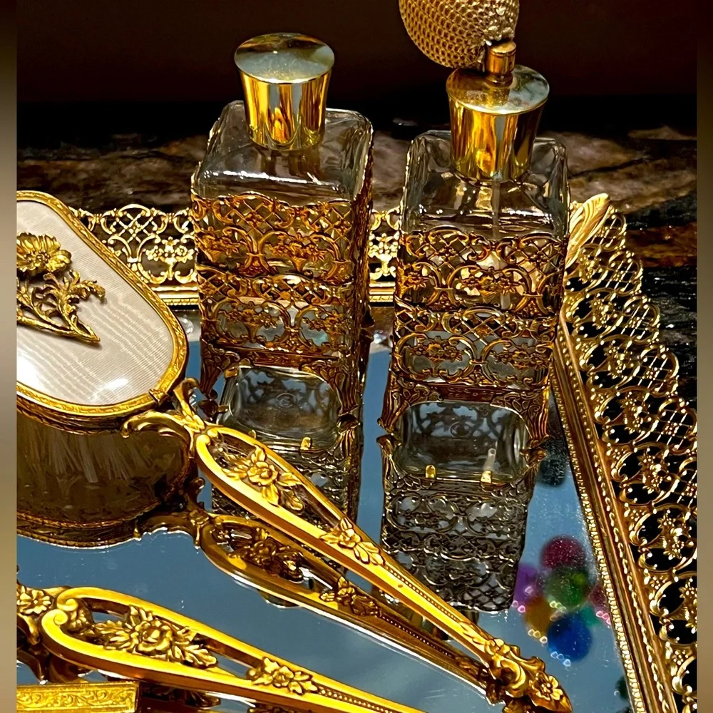 Vintage 7 Piece 24K 👸🏼 Gold Plated Vanity Set BROADWAY MUSICAL PROP!