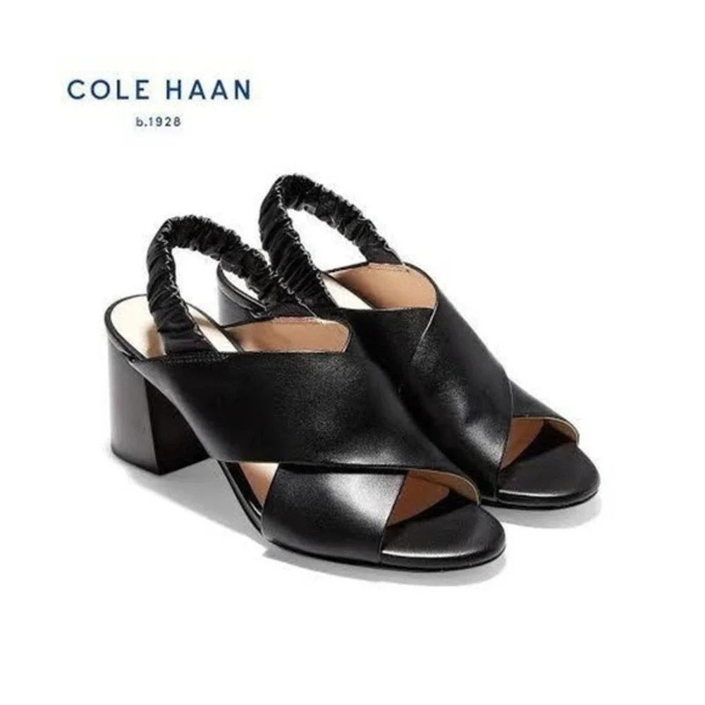 Cole Haan Women's Anastasia City Sandal 8.5 Black Heel Leather Tan
