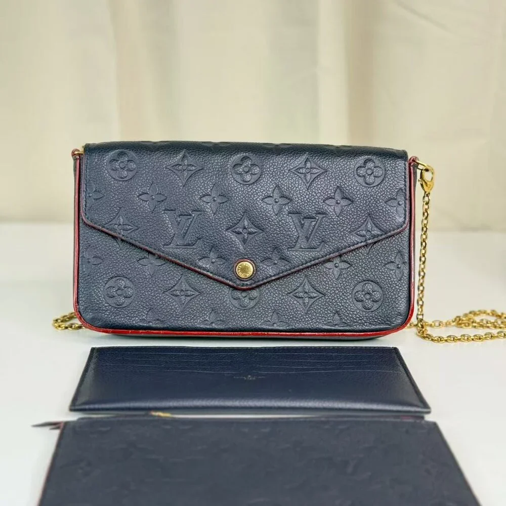 Louis Vuitton Blue Empreinte Felicie Shoulder Bag Crossbody with Gold Chain