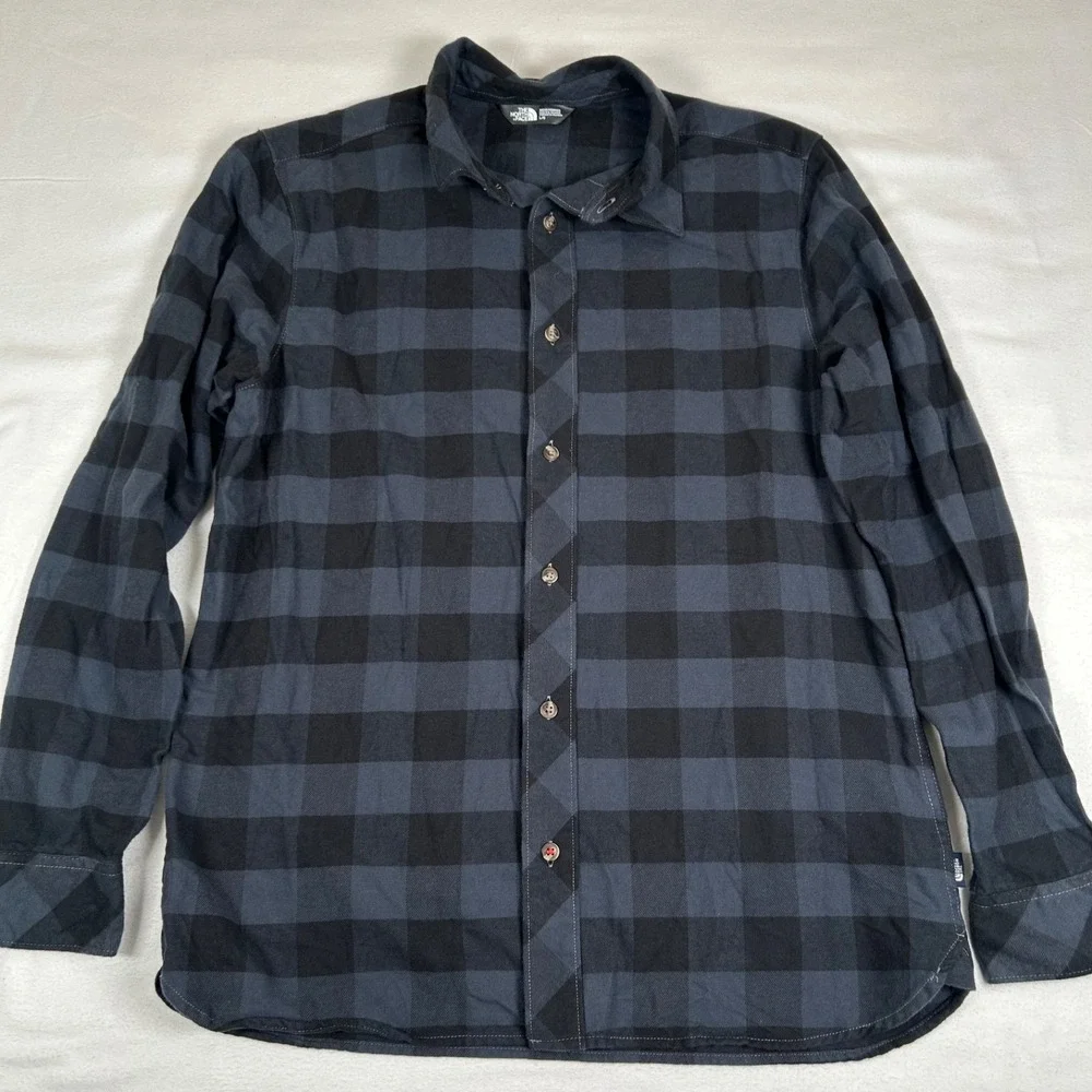 The North Face Shirt Men Large Blue Black Plaid Flannel Long Sleeve Button Up