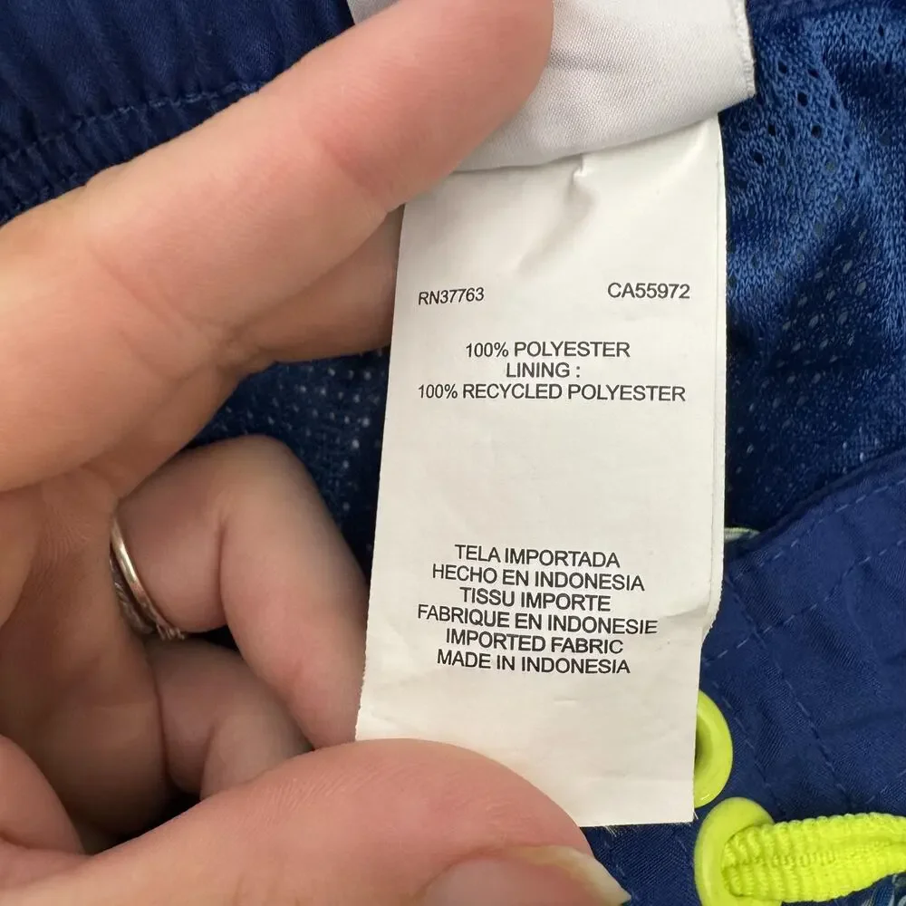 Nike Swim Trunks Mens Large Blue Yellow Striped Board Shorts Pocket Polyester