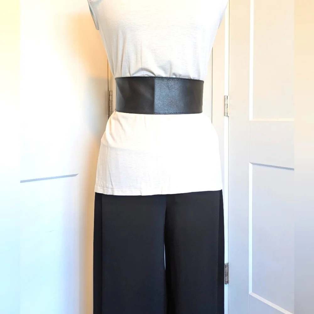Womens Belt Faux Leather Black Adjustable Tie-back 96