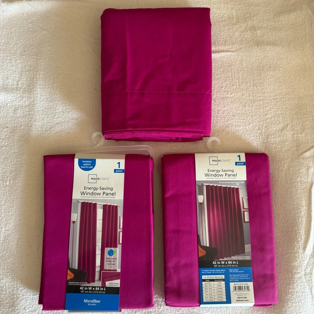 Mainstays Fuchsia Energy-Saving Window Panel 42” x 84”- Set of 3 Panels