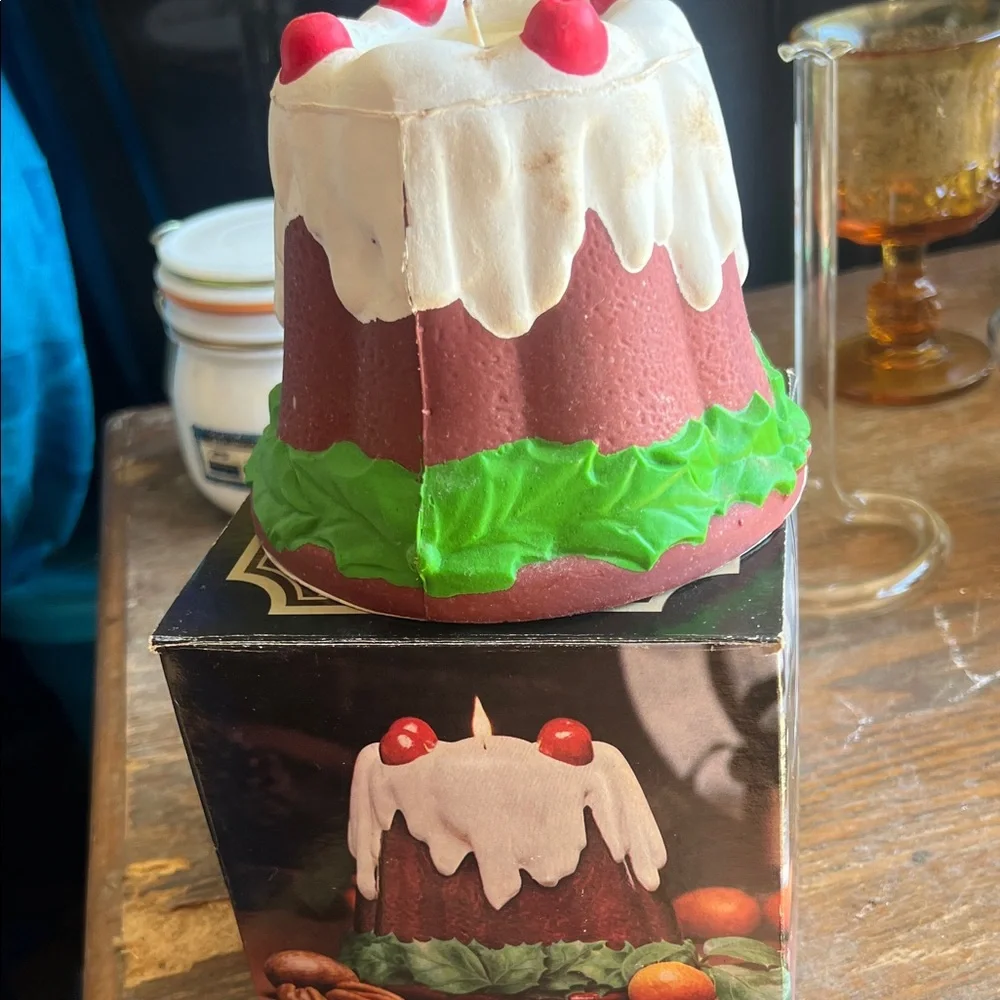 Avon Cake Candle with Red Cherries and Green Leaves