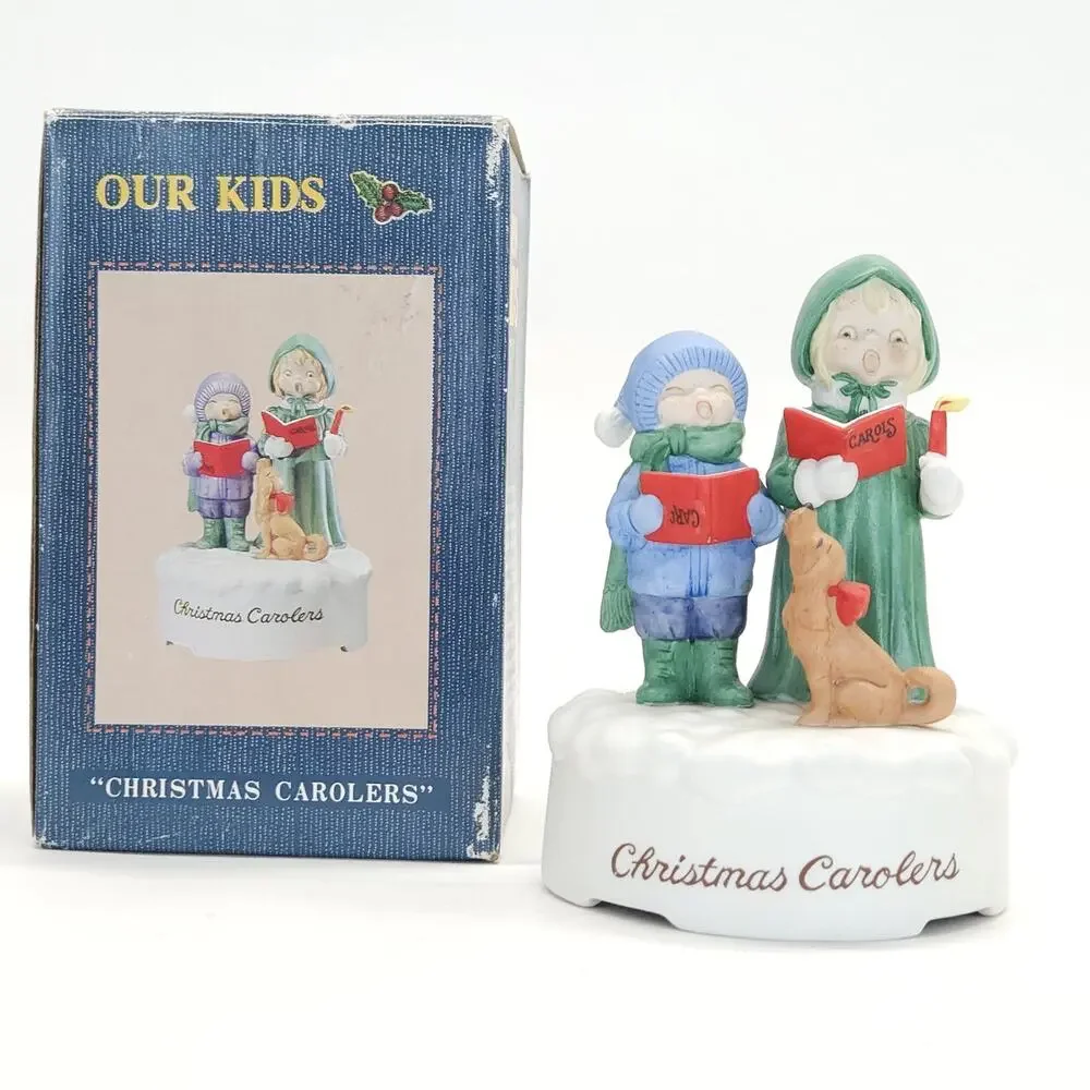 Vtg Christmas Carolers Dog Music Box Deck the Halls Signed Jane McDowell WORKS