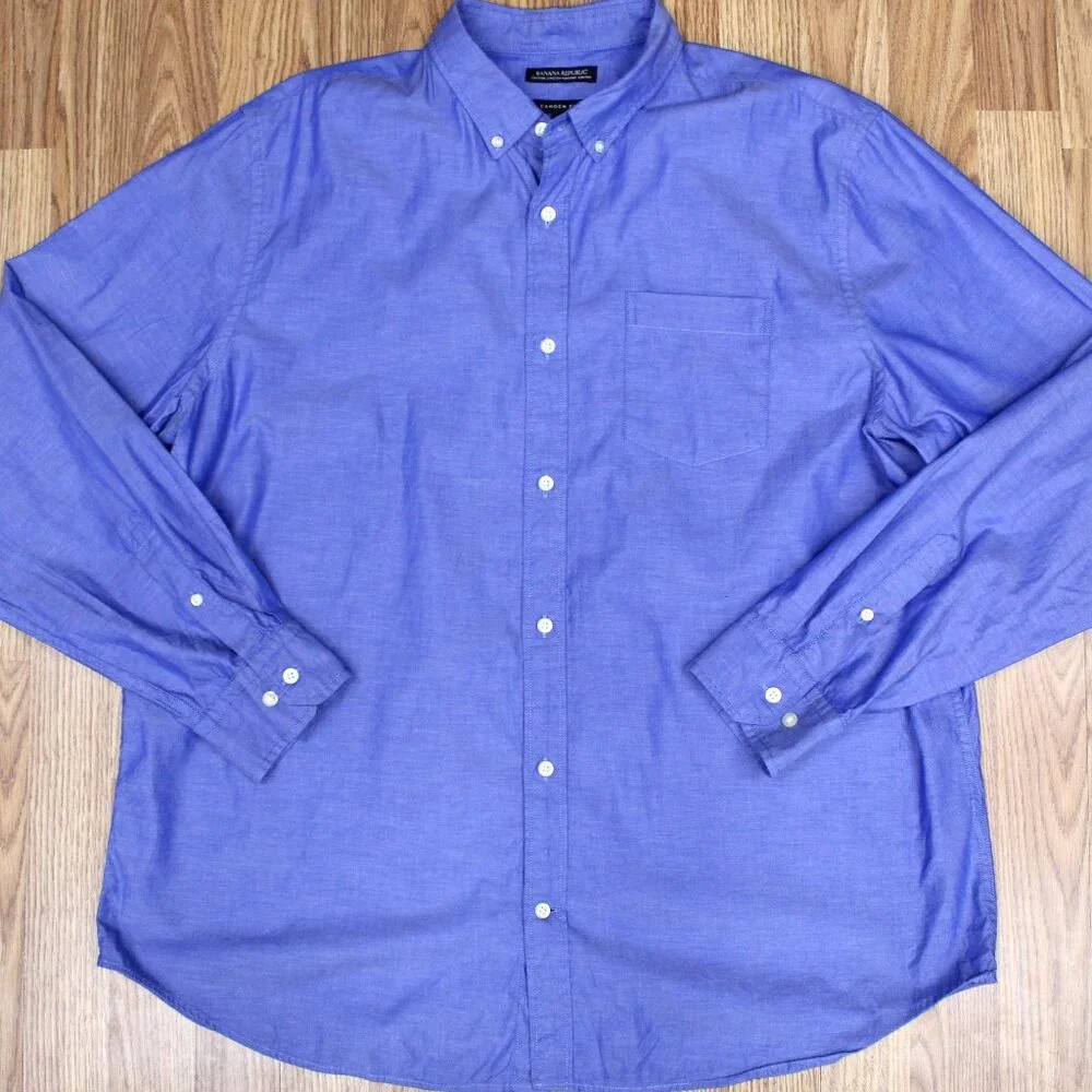 BANANA REPUBLIC LIGHTWEIGHT CAMDEN FIT SHIRT 100% COTTON DARK BLUE 2X-LARGE, XXL