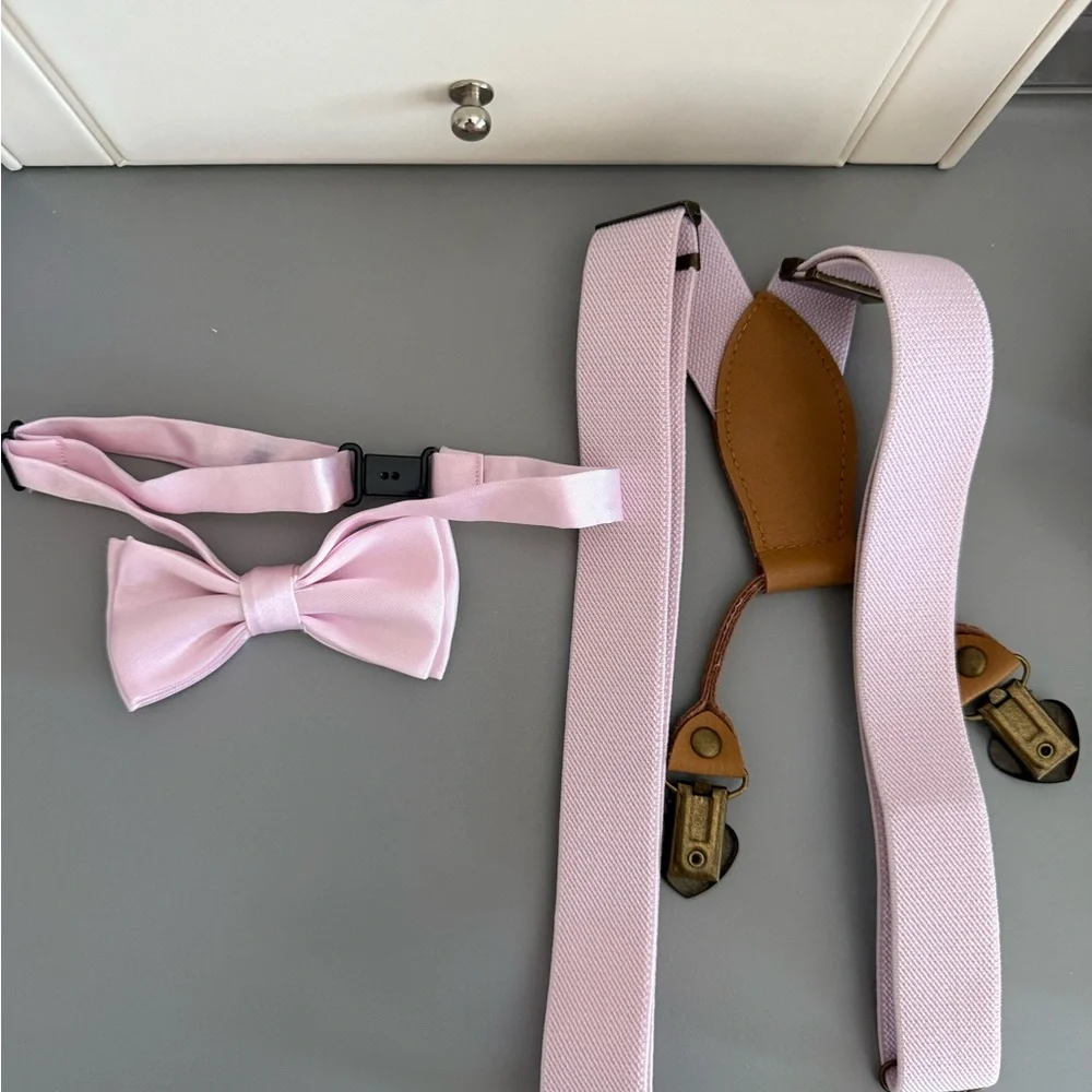 Boy’s pink bow tie&suspenders set