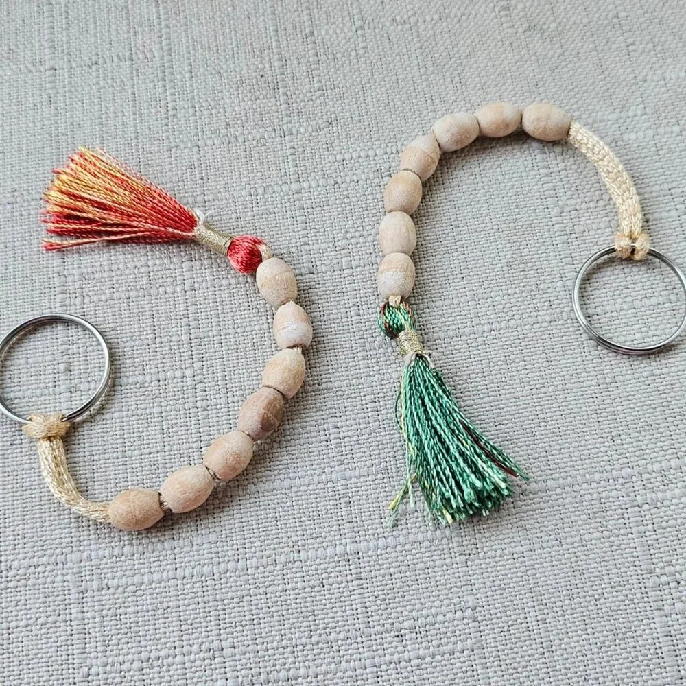Lot of Keychains Handmade Keys Holder Real Wood Beads Key Chains X 2