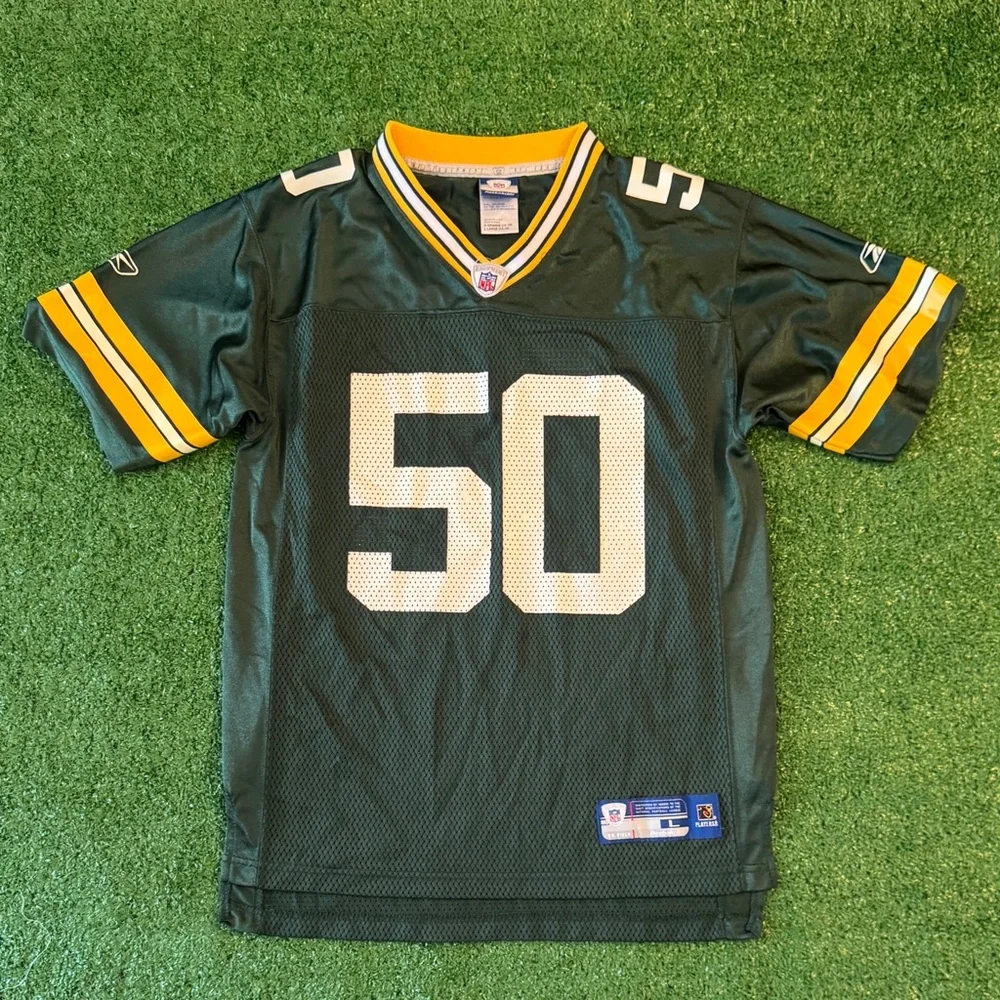 Green Bay Packers Jersey Youth Extra Large 14/16 Hawk #50 Green On Field Reebok
