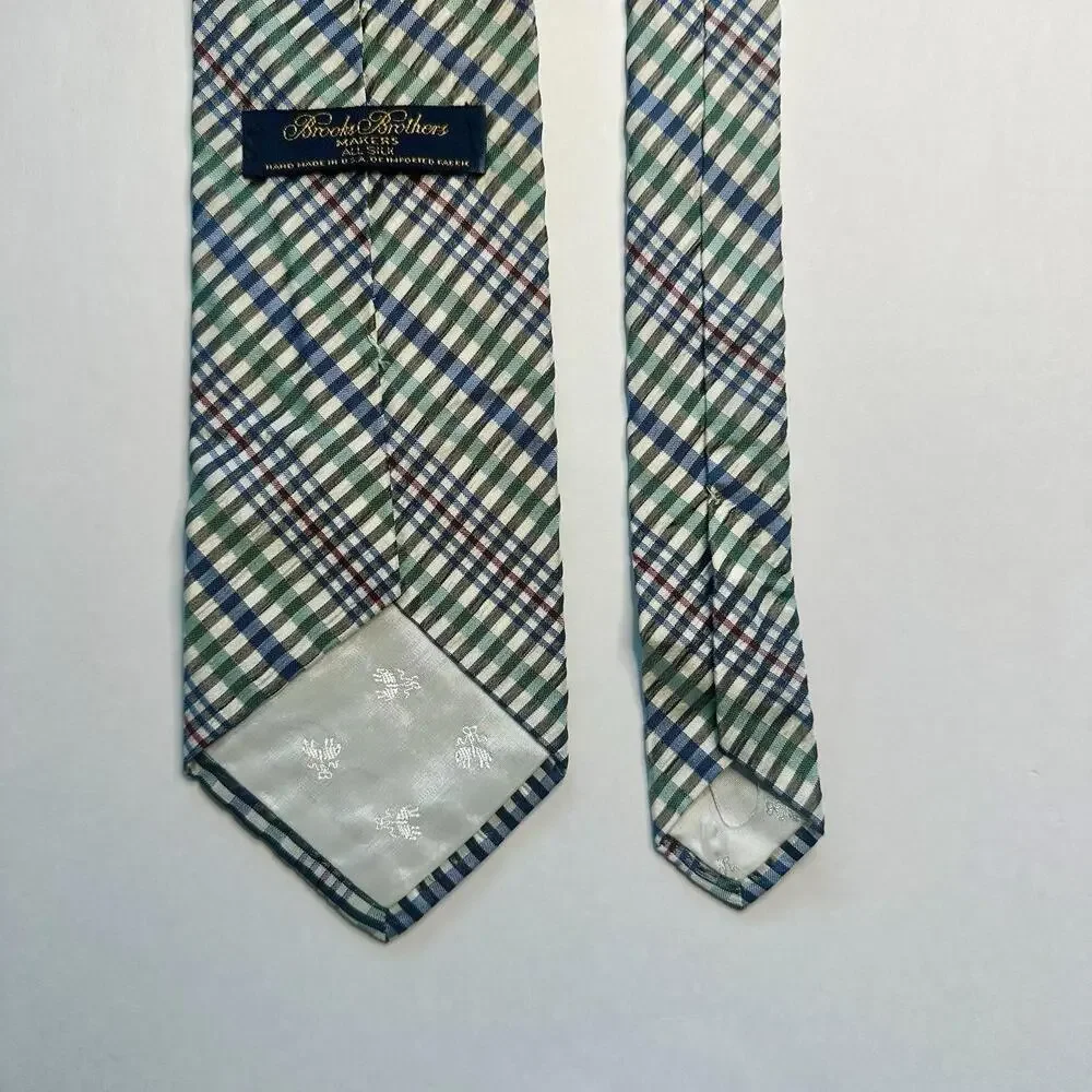 Brooks Brothers Makers Seersucker Green Plaid Silk Classic Tie