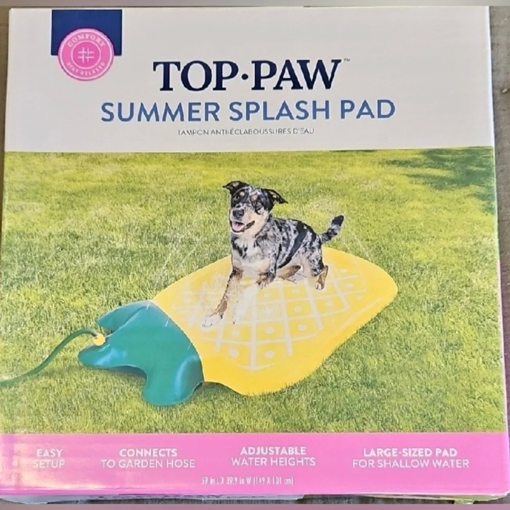 Top Paw Dog Splash Pad Summer Adjustable Water Large Pineapple Sprinkler NWT