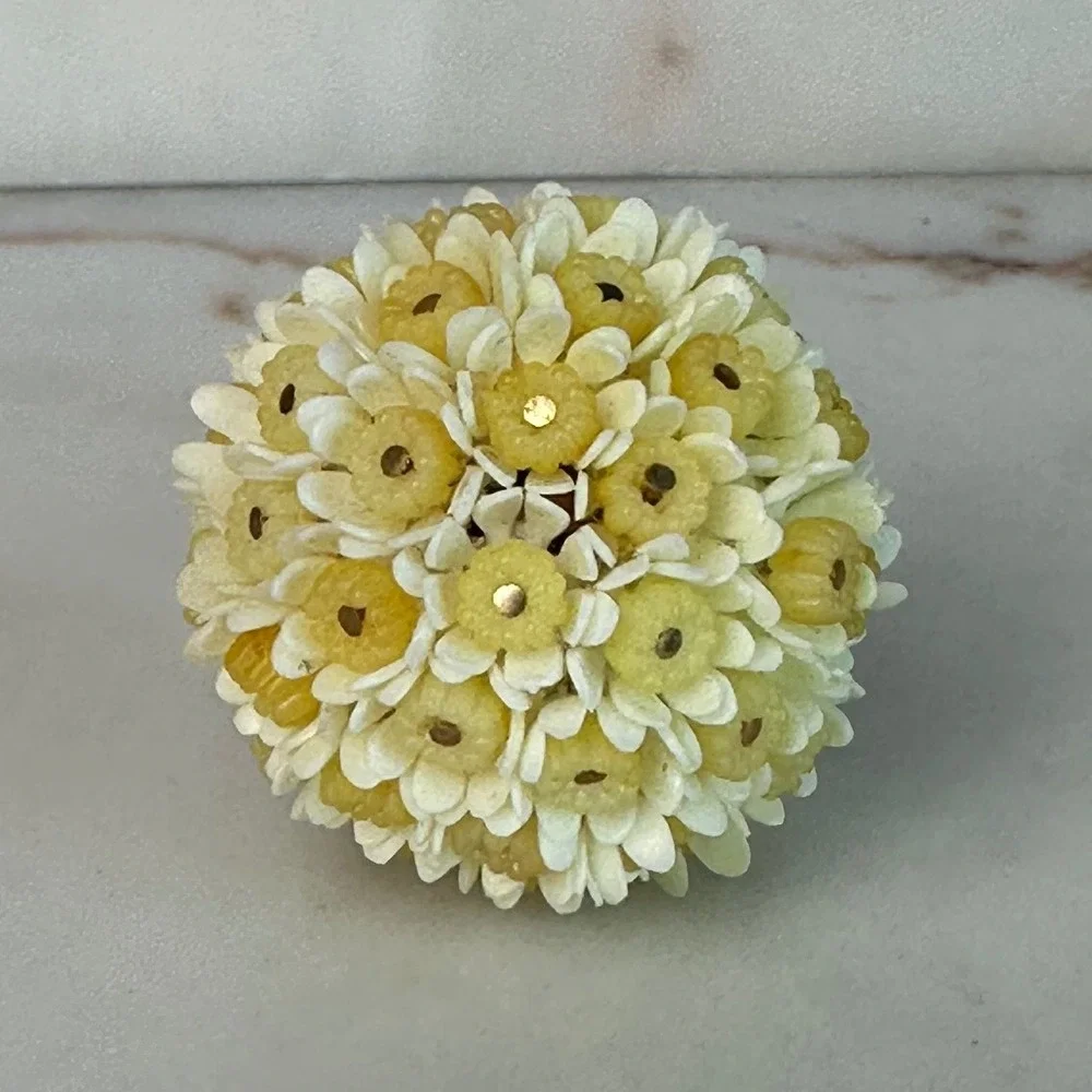 Vintage Yellow Floral Cluster Brooch Plastic Flower Pin 1950s–1960s Jewelry