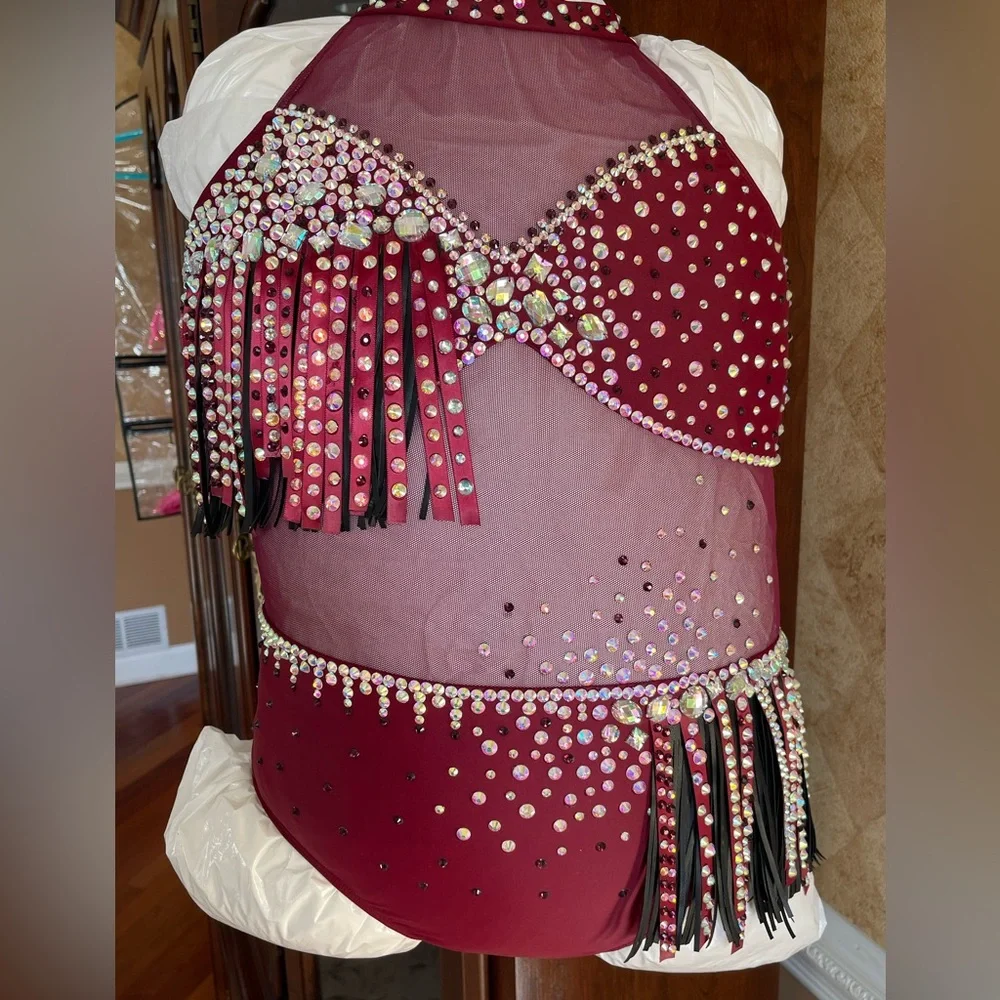 Dance Costume Semi Custom Bryn•Lavinia Base size Adult L, Burgundy