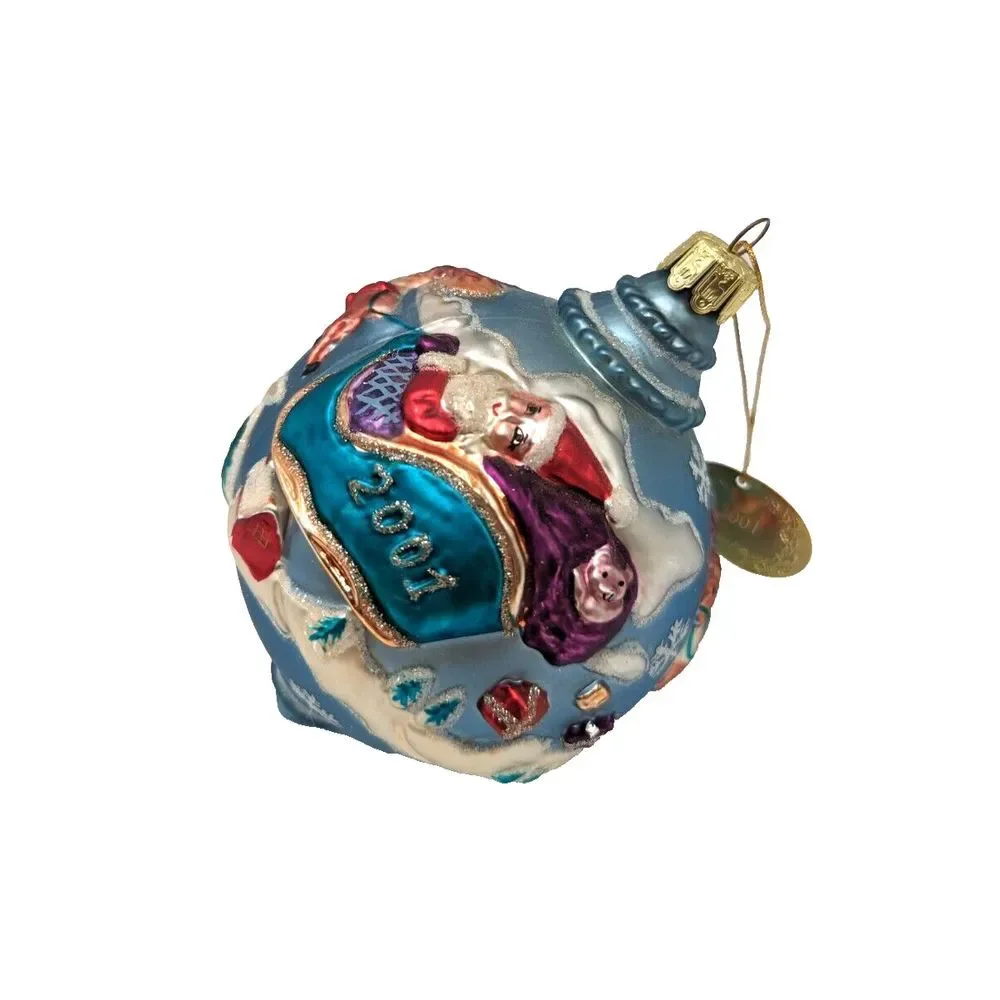 2001 Santa's Best European Blown Glass Christmas Ornament SANTA SLEIGH‎ RIDE