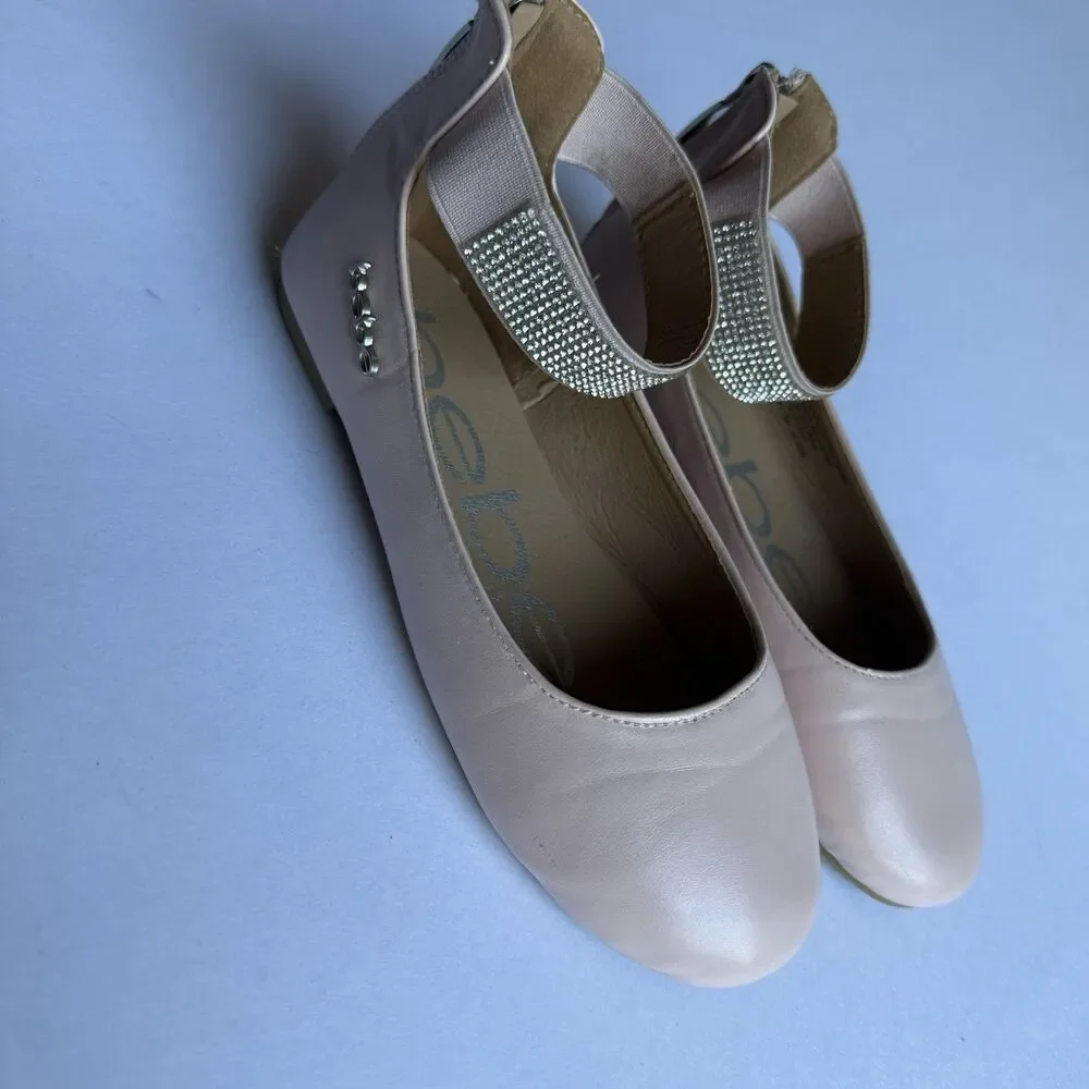 Bebe Girls' Shoes - Ballet Flats w/Rhinestone Studded Ankle Straps sz 1 big girl