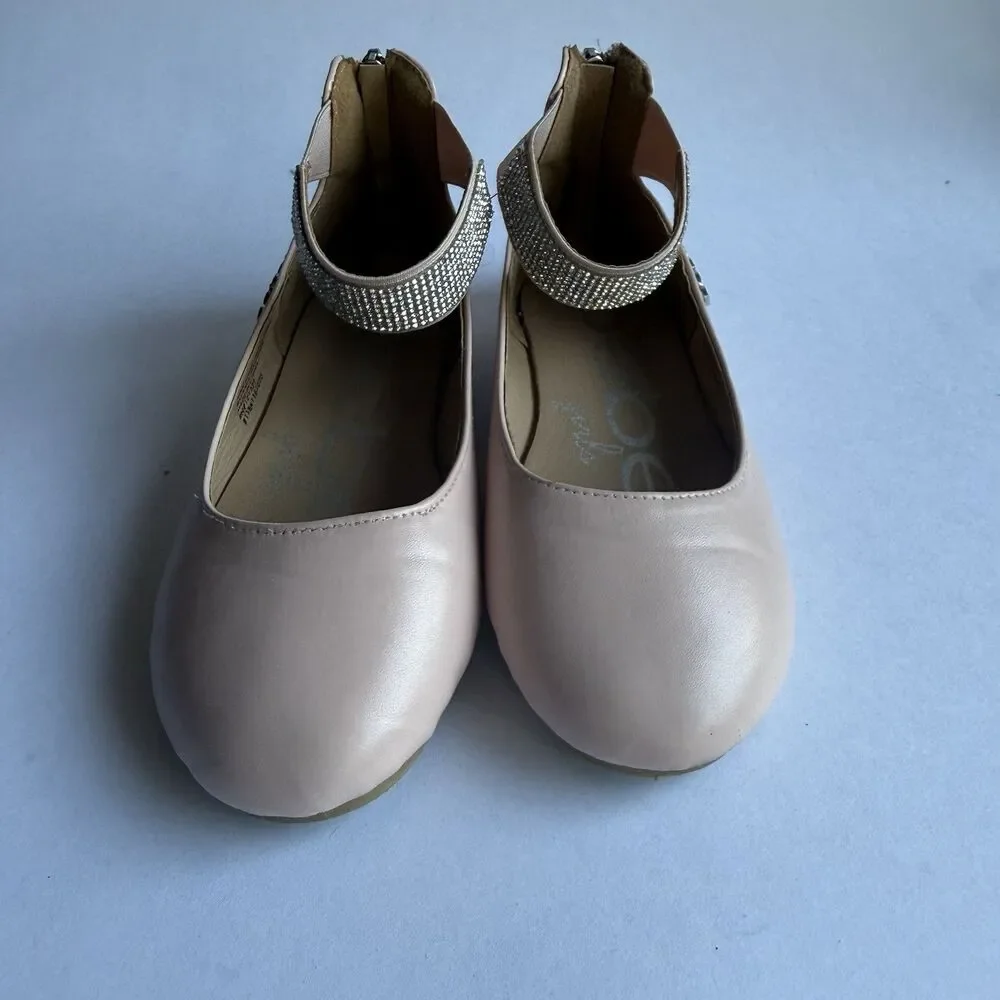 Bebe Girls' Shoes - Ballet Flats w/Rhinestone Studded Ankle Straps sz 1 big girl
