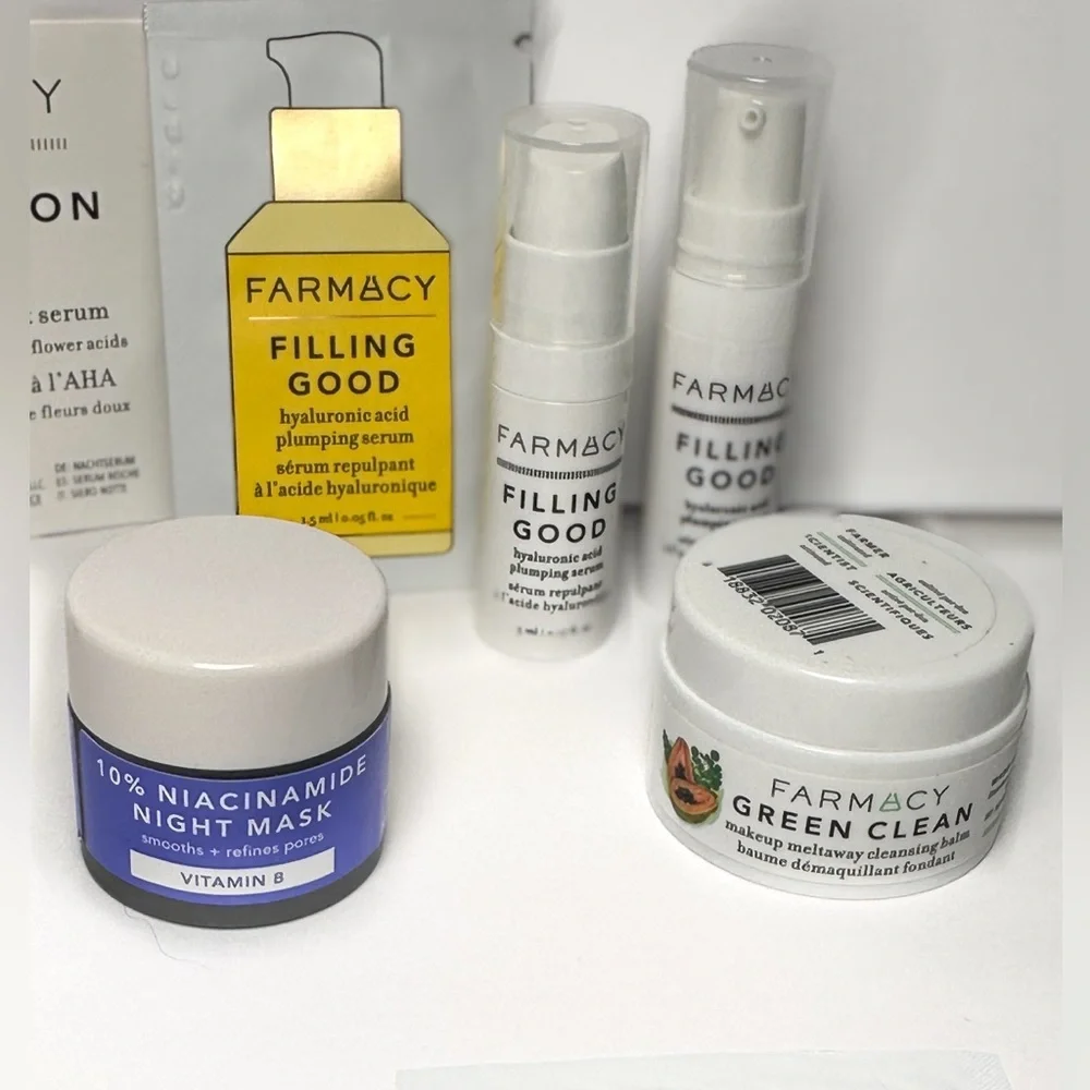 🆕 8 pc FARMACY Skincare Set w/ 💜Green Clean, Night Mask, HA Serum & Night Serum