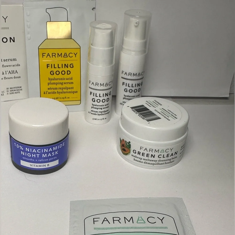 🆕 8 pc FARMACY Skincare Set w/ 💜Green Clean, Night Mask, HA Serum & Night Serum