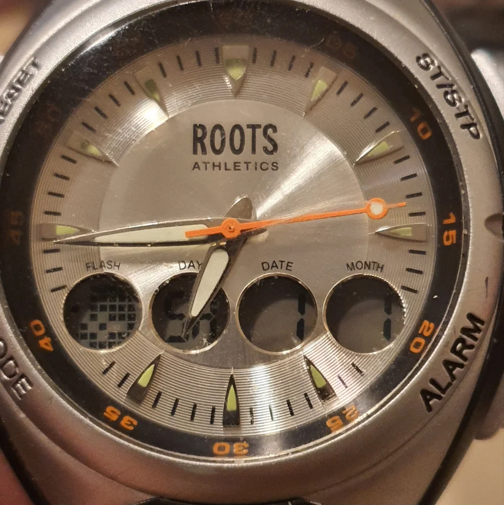 10/$20 Vtg Roots Evidence Silver/Black Ani-Digital Alarm Chrono Men's Watch Head