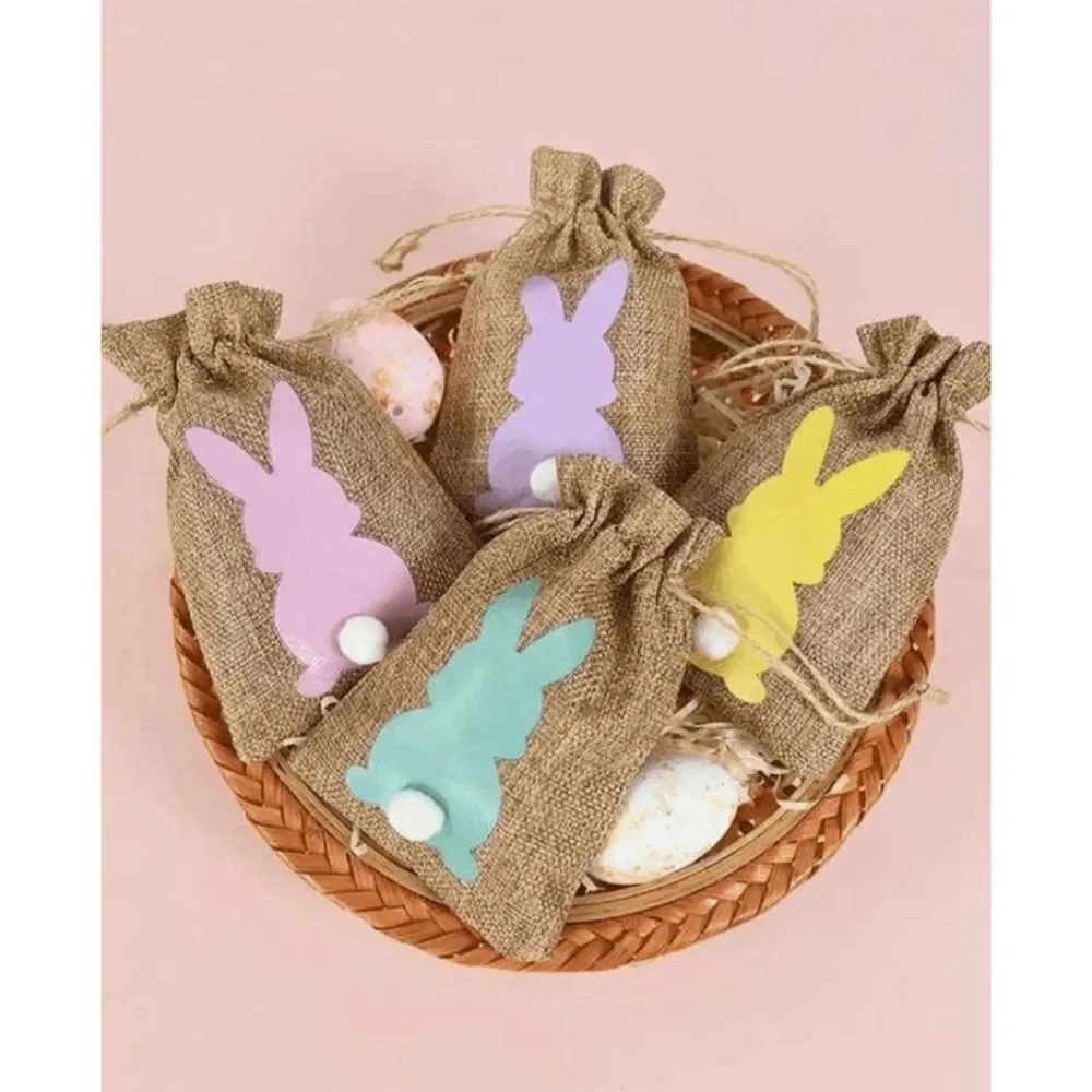 6pcs Bunny Rabbit Pompom Treat Gift Bag