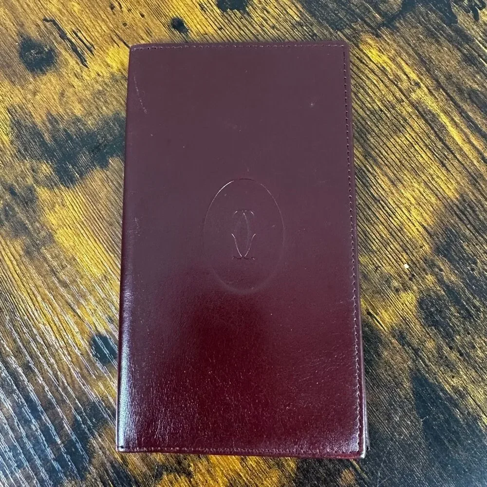 Cartier Vintage Bordeaux Leather‎ Long Bifold Vertical Wallet