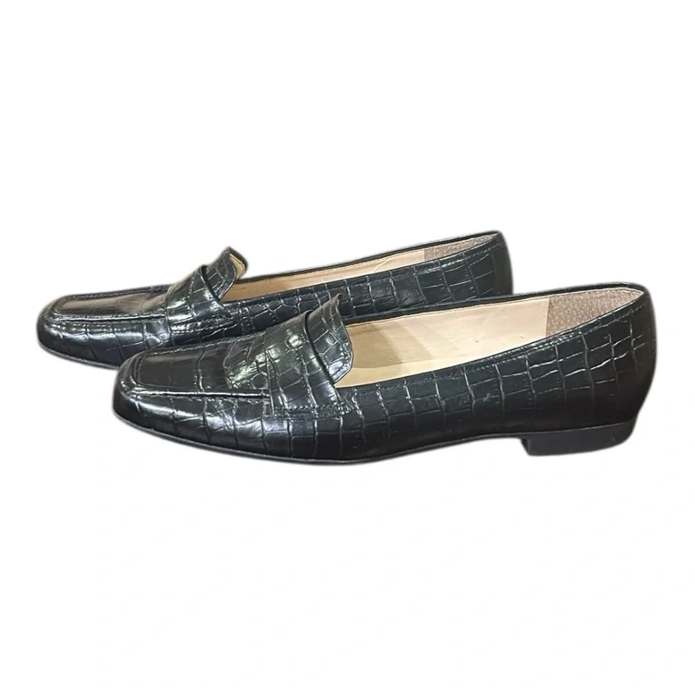 Rockport Embossed Square Toe Leather Loafers Black Size 7