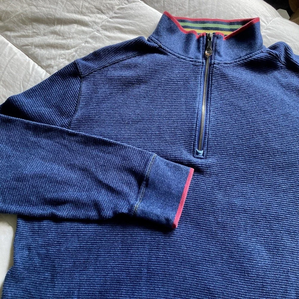 Robert Graham Mens 2XL Thermal Waffle Long Sleeve 1/4Zip Pullover Sweater Blue