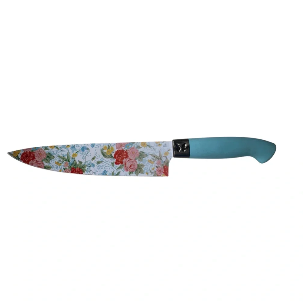PIONEER WOMAN Floral Chef Knife Blue Handle Kitchen Cooking Cutlery Tool