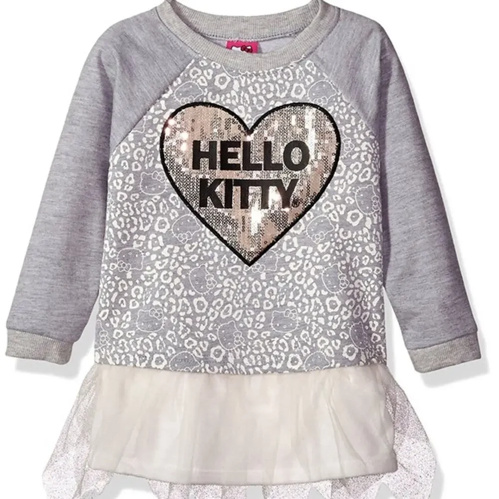 Hello Kitty Baby Girl Sequin Heart Tutu Dress Size 24 Mo Fleece Long Sleeve NWT
