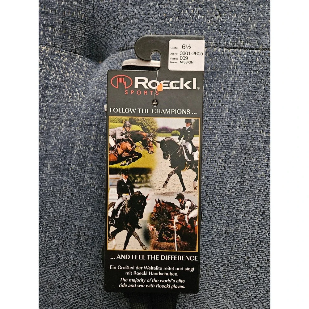 Roeckl Sports Mission Riding Gloves Size 6.5 Black White Equestrian‎