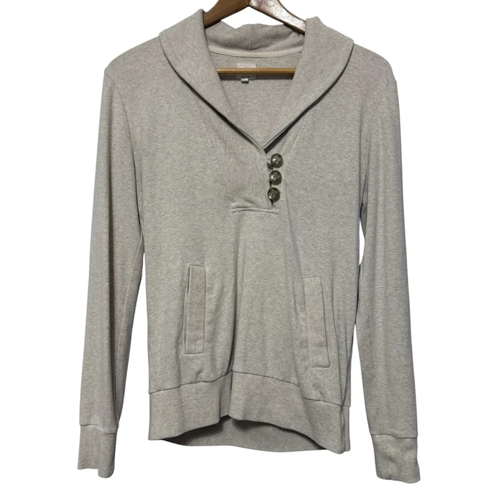Banana Republic Factory Luxe Pullover Womens Medium Oatmeal Heather Shawl Collar