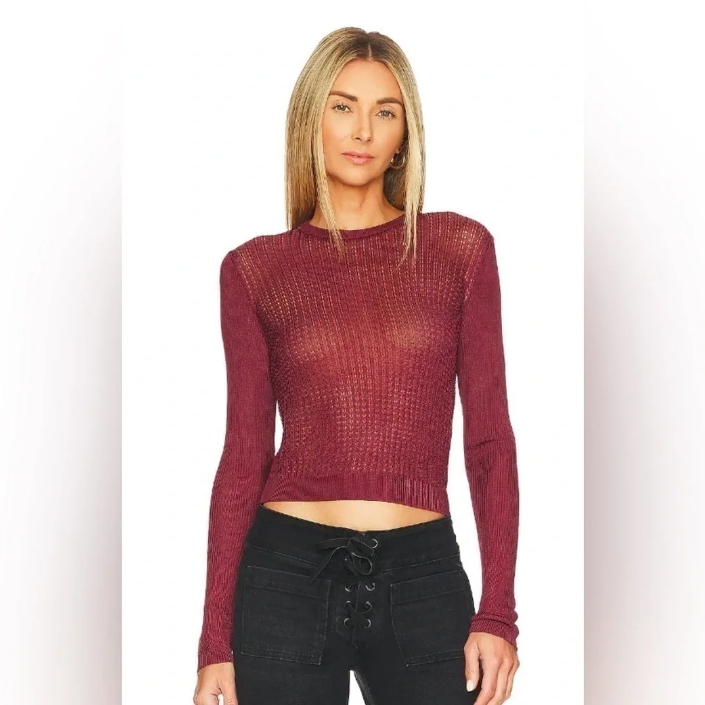 Free People H20 Crew Pullover Sweater Womens Open Knit Ribbed Mesh Sz Medium
