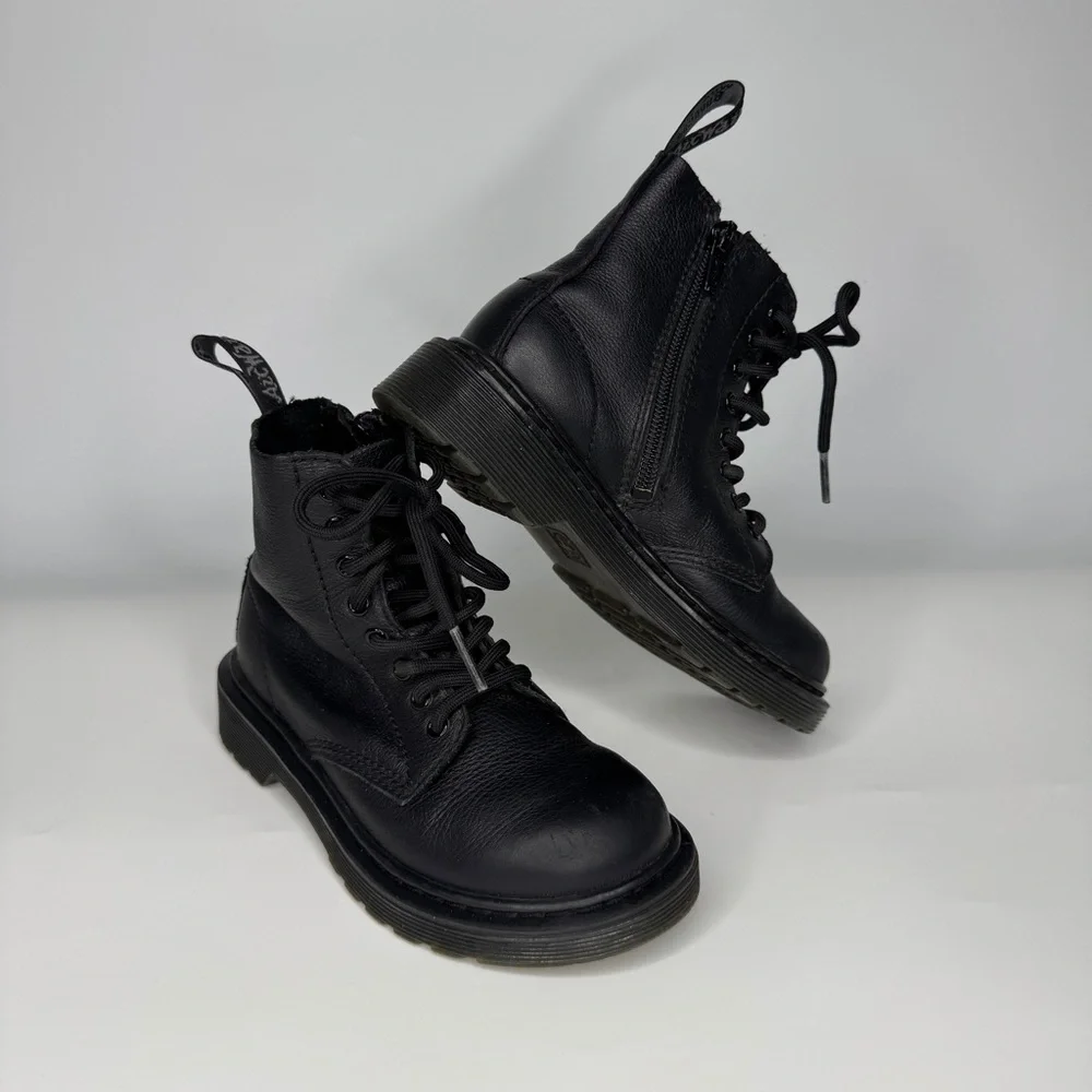 Dr Martens Boots Kids 12 Black 1460 Pascal Mono Junior Combat Leather Side Zip