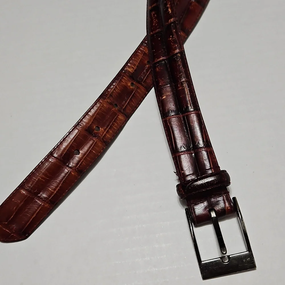 Italian Croco Calfskin Brown Leather Men's Adjustable Belt Size 50