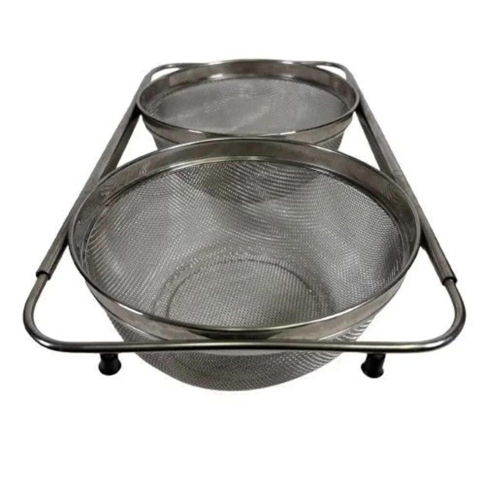 Stainless Wire Mesh Expandable Over-the-Sink DOUBLE Kitchen Colander / Strainer