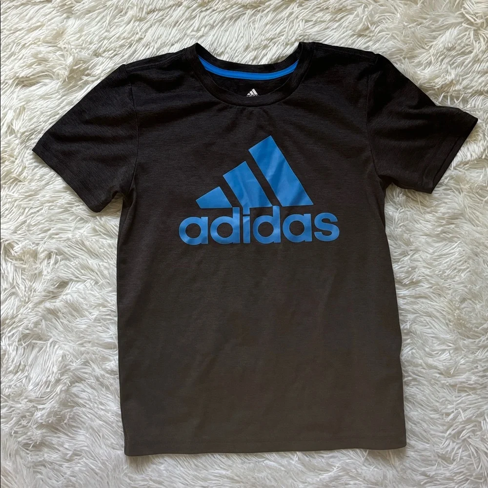 Boys Adidas Tee Black Blue Logo 7