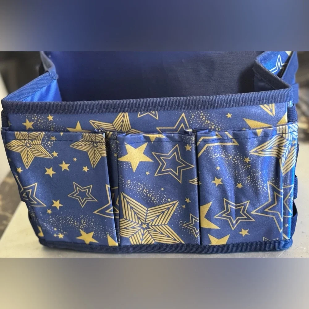 Blue and Gold Star Patterned Storage Bin