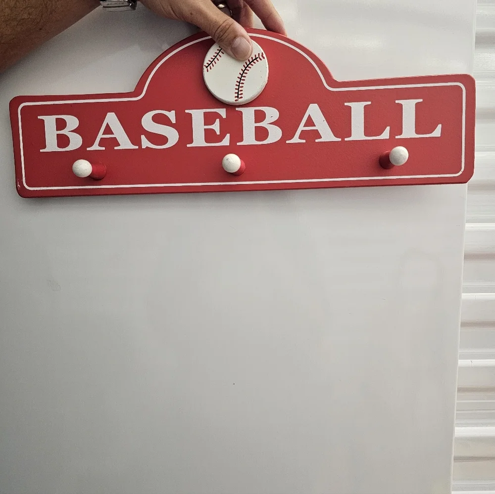 Red Baseball Wall Hook Decor